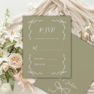 Tarjeta De Confirmación De Asistencia Boda Vintage Francesa Dibujada a Mano en Verde Sag