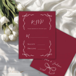 Tarjeta De Confirmación De Asistencia Boda Vintage Francesa Dibujada a Mano Rubí Rojo