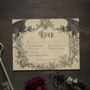 Tarjeta De Confirmación De Asistencia Boda Vintage Gótico Negro Toile Baño Tan