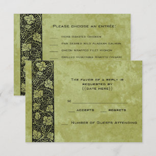 Tarjeta De Confirmación De Asistencia Boda Vintage, Hojas de parra victorianas