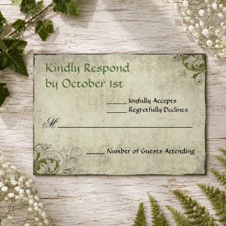 Tarjeta De Confirmación De Asistencia Boda Vintage Jardín Rústico Elegante