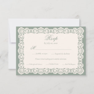 Tarjeta De Confirmación De Asistencia Boda Vintage Marfil Encaje Verde Salvia Comida
