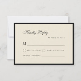 Tarjeta De Confirmación De Asistencia Boda Vintage Marfil y Negro Old Money