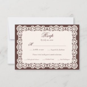 Tarjeta De Confirmación De Asistencia Boda Vintage Marrón Encaje Marfil Comida