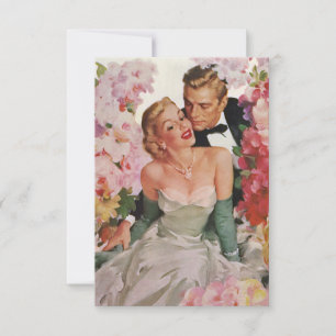 Tarjeta De Confirmación De Asistencia Boda Vintage, Novios Retro Recién Casados