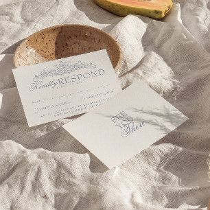 Tarjeta De Confirmación De Asistencia Boda Vintage Polvoriento Azul Botánico Dinero Anti