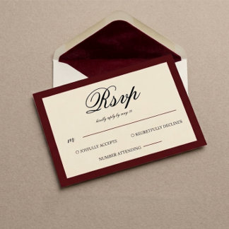Tarjeta De Confirmación De Asistencia Boda Vintage Roja y Neutral