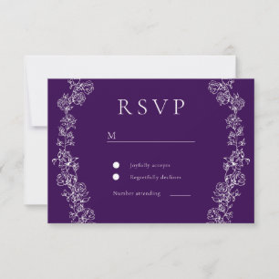Tarjeta De Confirmación De Asistencia Boda Vintage White Purple Plum