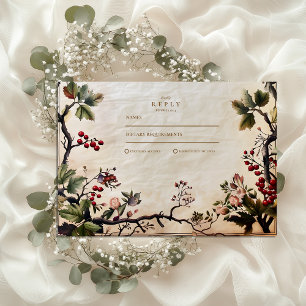 Tarjeta De Confirmación De Asistencia Boda Vintage Woodland Berry