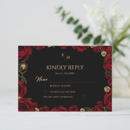 Tarjeta De Confirmación De Asistencia Bodas Boho de Rosas Burgundy Chic