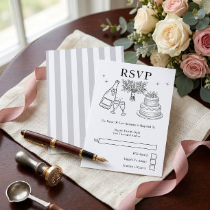 Tarjeta De Confirmación De Asistencia Bodas caprichosas garabatos gris y blanco
