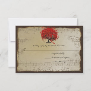 Tarjeta De Confirmación De Asistencia Bodas de árbol de hoja de corazón de ciruela naran