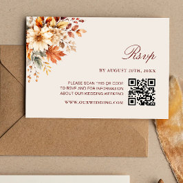 Tarjeta De Confirmación De Asistencia Bodas de código QR botánico de otoño de hojas caíd