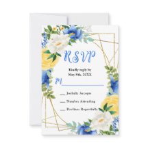 Bodas de flores azules y amarillas con follaje