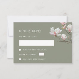 Tarjeta De Confirmación De Asistencia Bodas de flores de magnolia verde salvia de arte f