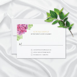 Tarjeta De Confirmación De Asistencia Bodas de Hortensias en Acuarela Tonos Rosados