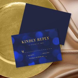 Tarjeta De Confirmación De Asistencia Bodas de luces Bokeh azul zafiro dorado
