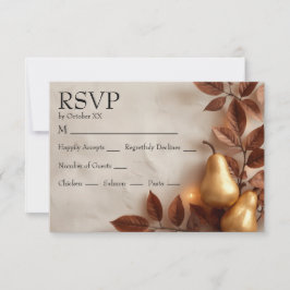 Tarjeta De Confirmación De Asistencia Bodas de Otoño con Peras Doradas y Hojas de Olivo