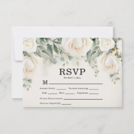 Tarjeta De Confirmación De Asistencia Bodas de Rosas Blancas Elegantes con Verdor