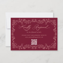 Tarjeta De Confirmación De Asistencia Bodas de rosas borgoña vintage marco floral
