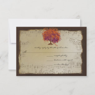 Tarjeta De Confirmación De Asistencia Bodas del árbol de hoja corazón de ciruela naranja