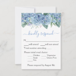 Tarjeta De Confirmación De Asistencia Bodas florales acuarela Hortensias azules