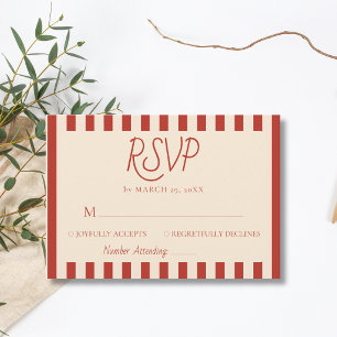 Tarjeta De Confirmación De Asistencia Bodas Retro Minimalistas con Franjas de Marfil Roj
