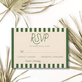 Tarjeta De Confirmación De Asistencia Bodas Retro Minimalistas con Rayas Verde Botella