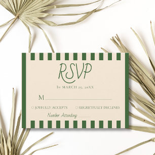 Tarjeta De Confirmación De Asistencia Bodas Retro Minimalistas con Rayas Verde Botella