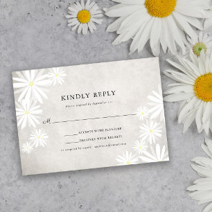 Tarjeta De Confirmación De Asistencia Bodas Rústicas Boho de Margaritas Blancas Simples