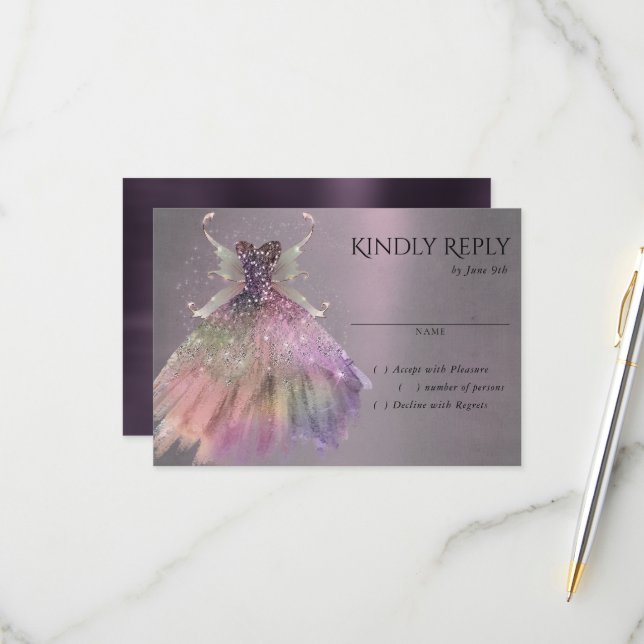 Tarjeta De Confirmación De Asistencia Bohemian Fairy Ball Gown | Muted Ombre Wine Sheen (Anverso/Reverso In Situ)