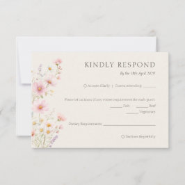 Tarjeta De Confirmación De Asistencia Bohemian Pastel Pink Wildflowers Wedding 