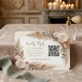 Tarjeta De Confirmación De Asistencia Bohemian Rustic Floral QR Code Wedding