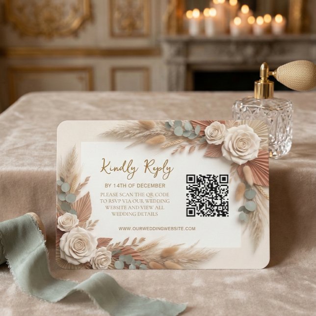 Tarjeta De Confirmación De Asistencia Bohemian Rustic Floral QR Code Wedding (Subido por el creador)