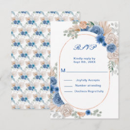 Tarjeta De Confirmación De Asistencia Boho Blue Pampas Boda de GrassRSVP