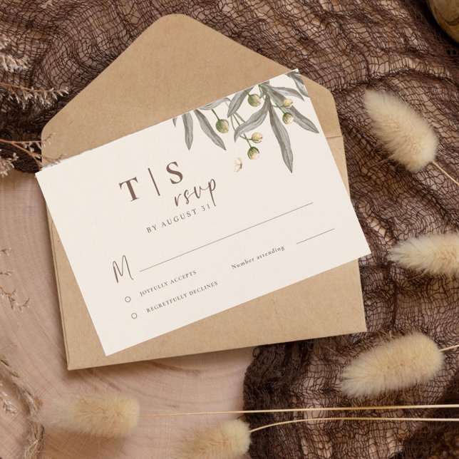 Tarjeta De Confirmación De Asistencia Boho Boda Beige Botanical (Subido por el creador)