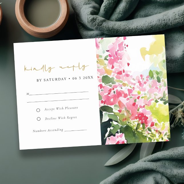 Tarjeta De Confirmación De Asistencia Boho Boda de Bougainvillea Verde Rosa (Subido por el creador)