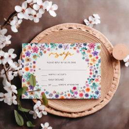 Tarjeta De Confirmación De Asistencia Boho Botánico Moda Beige Oro Boda de Flor Silvestr