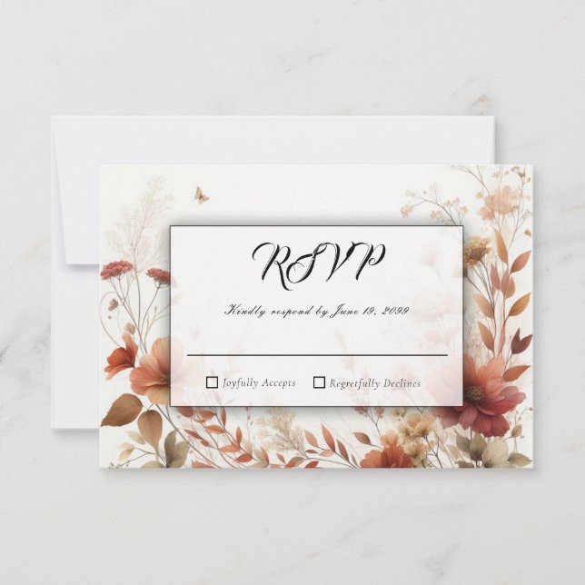 Tarjeta De Confirmación De Asistencia Boho Browns with Butterflies Floral Wedding (Anverso)