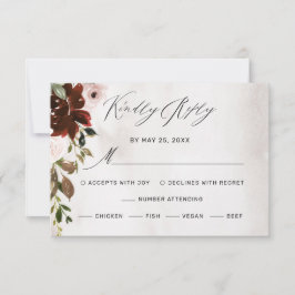 Tarjeta De Confirmación De Asistencia Boho Burgundy Boda floral de color rosa rosa rosa