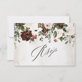 Tarjeta De Confirmación De Asistencia Boho Burgundy Boda floral de color rosa rosa rosa