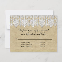 Tarjeta De Confirmación De Asistencia BOHO Burlap impreso y gitano de encaje estilo mode