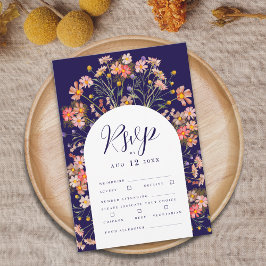Tarjeta De Confirmación De Asistencia Boho Cae Rústico Boda del arco floral florido silv