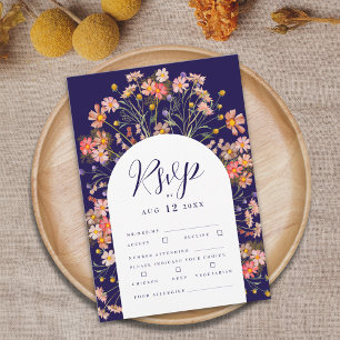 Tarjeta De Confirmación De Asistencia Boho Cae Rústico Boda del arco floral florido silv