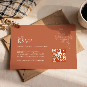 Tarjeta De Confirmación De Asistencia Boho Cálido Siena Terracotta Floral Qr Boda de cód
