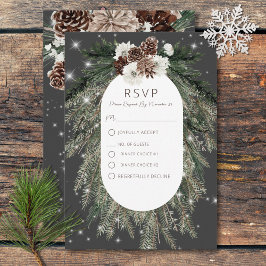 Tarjeta De Confirmación De Asistencia Boho Charcoal Pine Winter Sparkle Two Dinner
