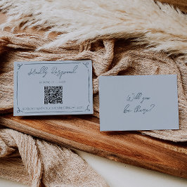 Tarjeta De Confirmación De Asistencia Boho Cool Marina Blue Frame QR Code Wedding 
