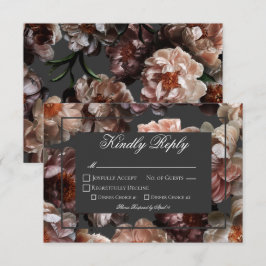 Tarjeta De Confirmación De Asistencia Boho Dark Peony flora a Boda moderno