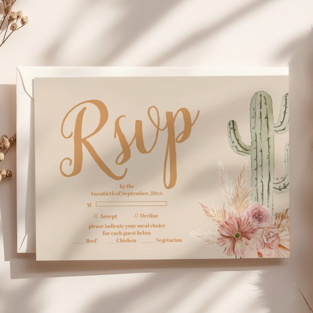 Tarjeta De Confirmación De Asistencia Boho Desert Cactus Boda (Subido por el creador)