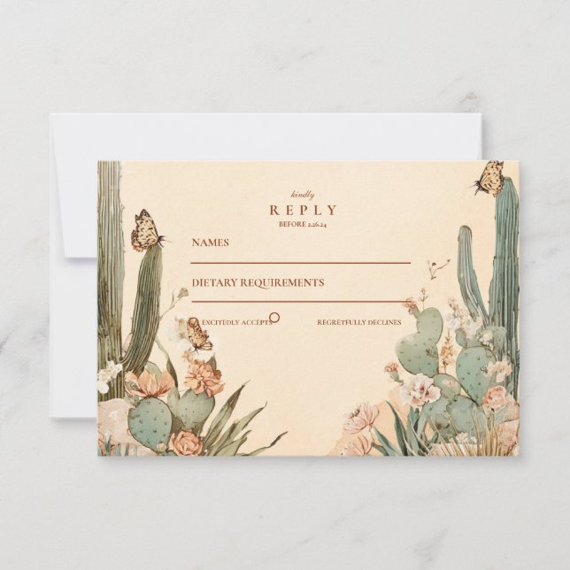 Tarjeta De Confirmación De Asistencia Boho Desert Cactus Boda Floral (Anverso)